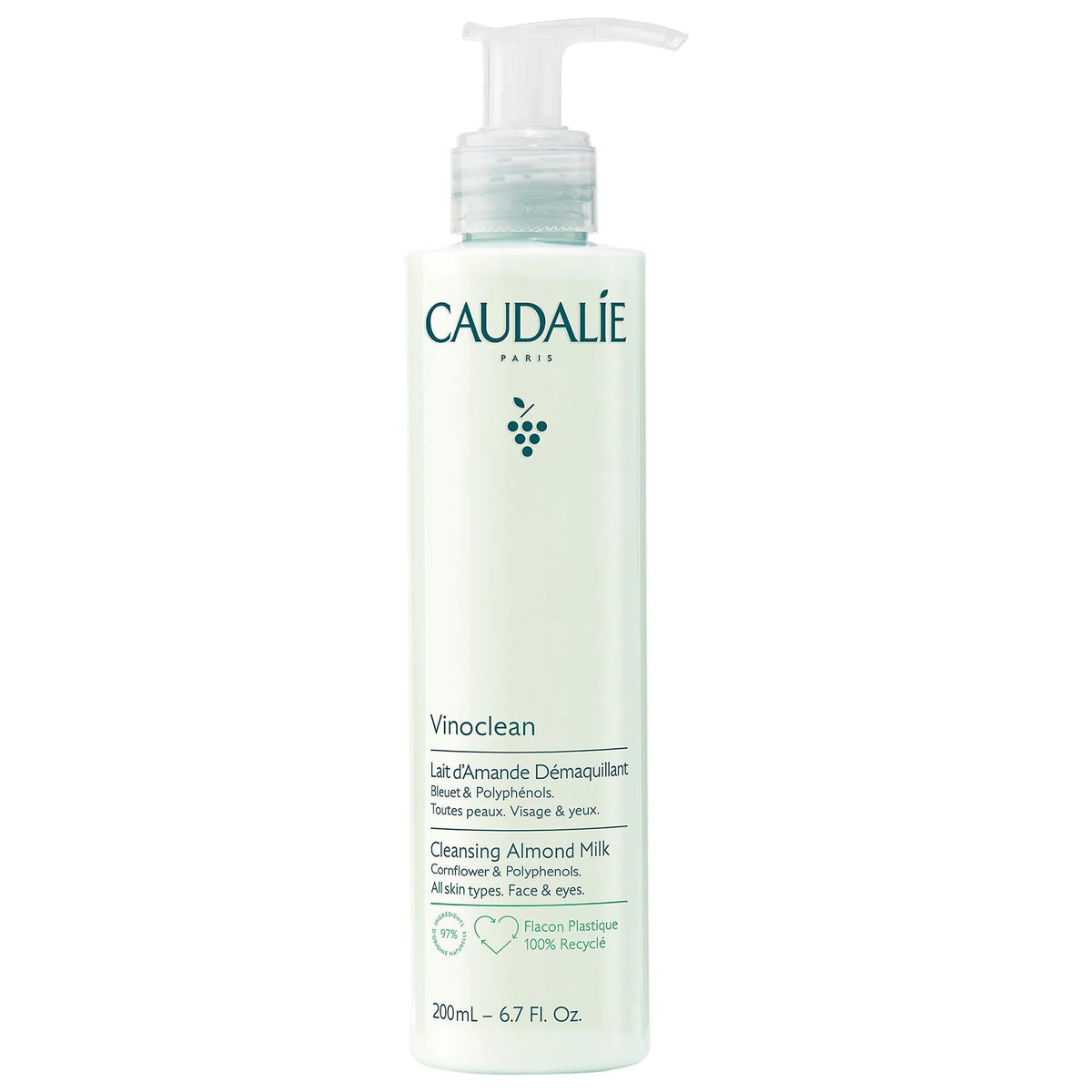 Caudalie front packaging showing Vinoclean almond milk, soothing and nourishing
