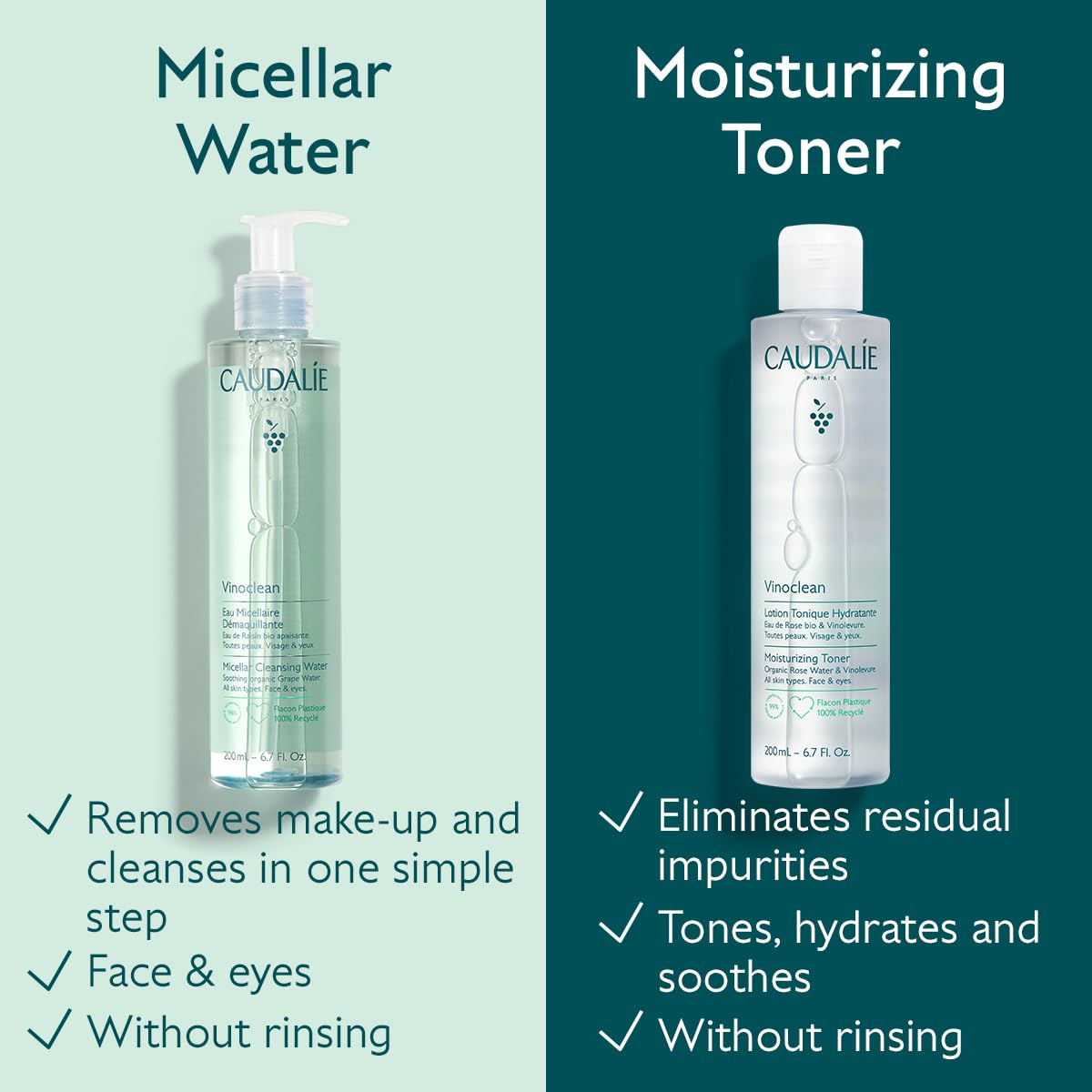 Hand holding 200 mL Caudalie Vinoclean to show bottle size and portable benefit