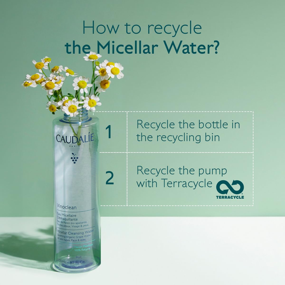 Caudalie Vinoclean bottle placed on bathroom shelf implying daily routine convenience benefit