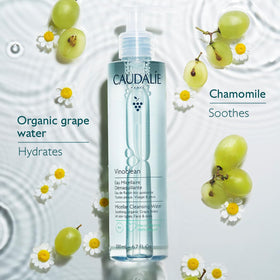 Close-up of Caudalie Vinoclean label highlighting vegan formula and ingredient benefits