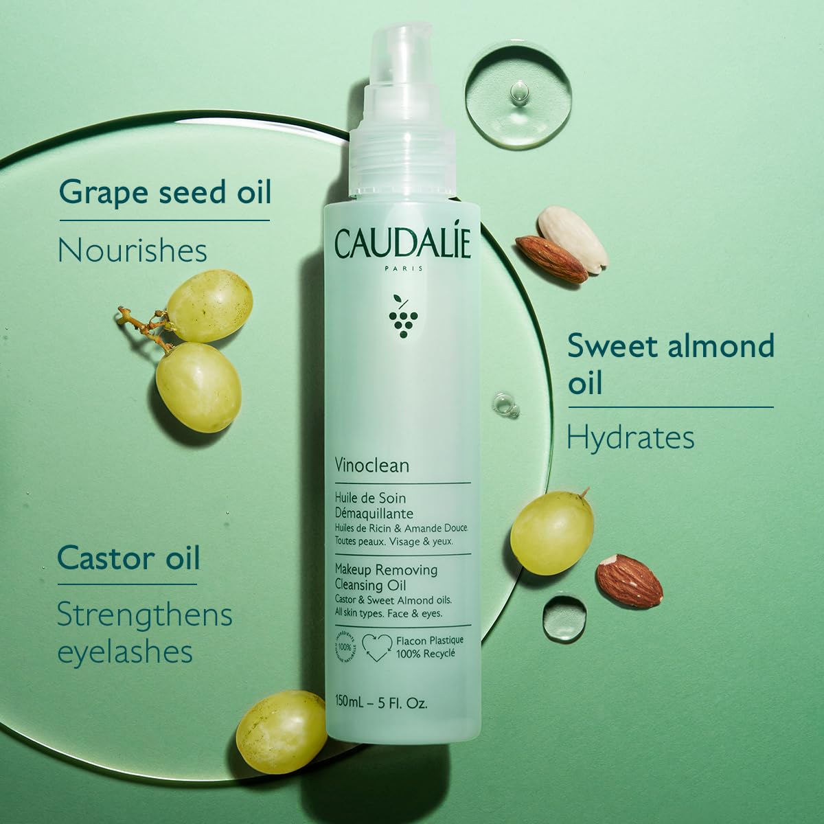Caudalie Vinoclean oil texture on hand showing lightweight glide