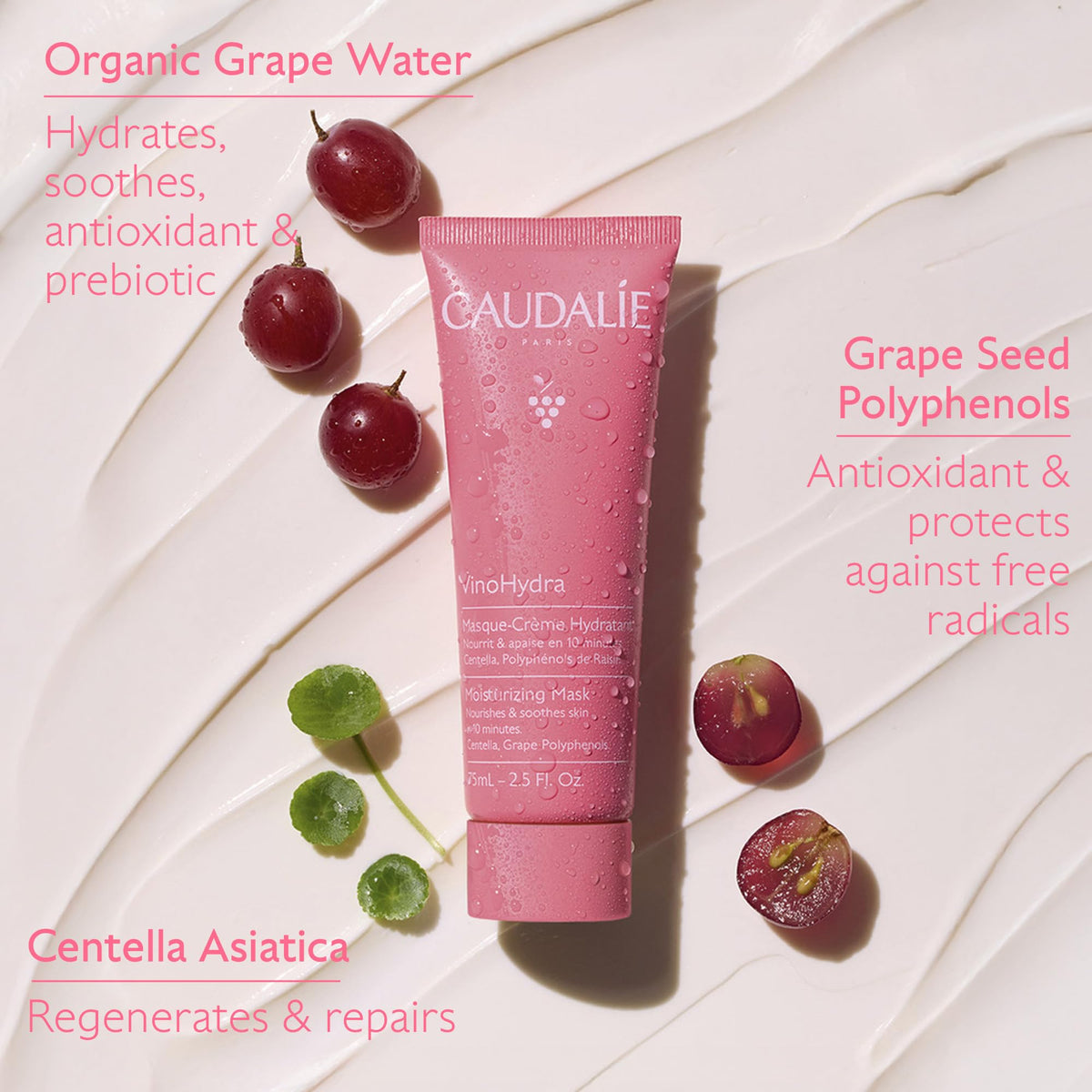 Caudalie grape water ingredient shot suggesting antioxidant benefit