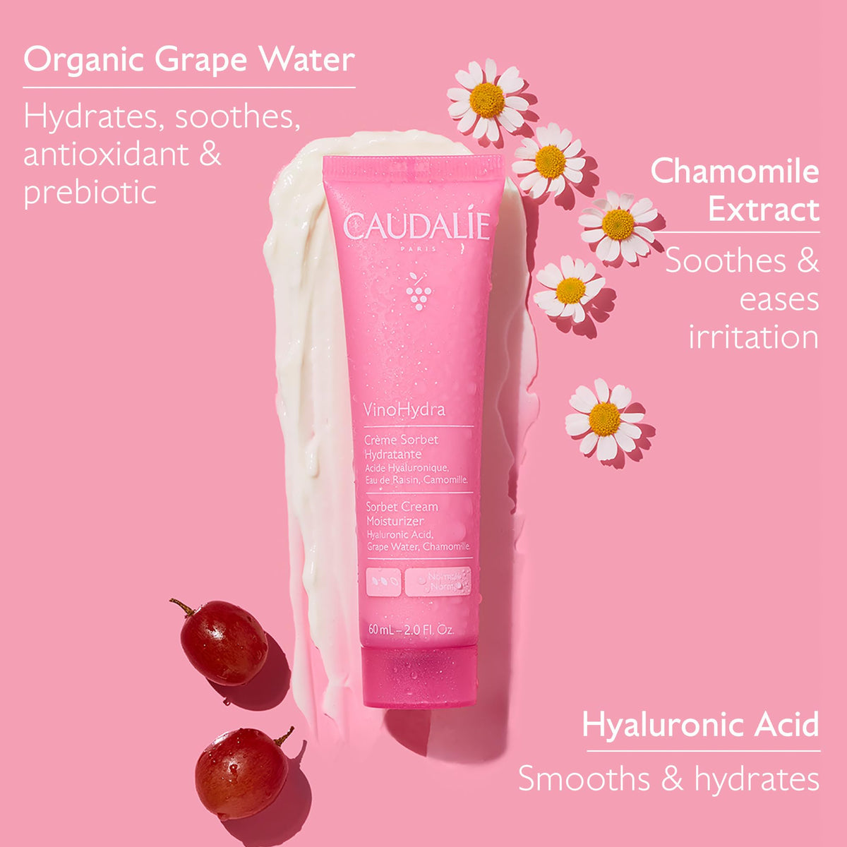 Caudalie grape water bottle ingredient shot, highlighting Caudalie antioxidant hydration
