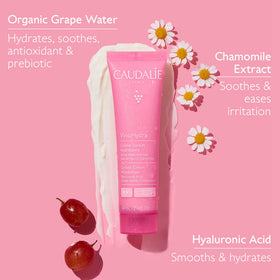 Caudalie grape water bottle ingredient shot, highlighting Caudalie antioxidant hydration