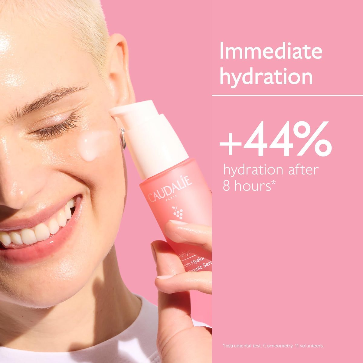Caudalie VinoHydra serum in hand illustrating easy application and fast absorption