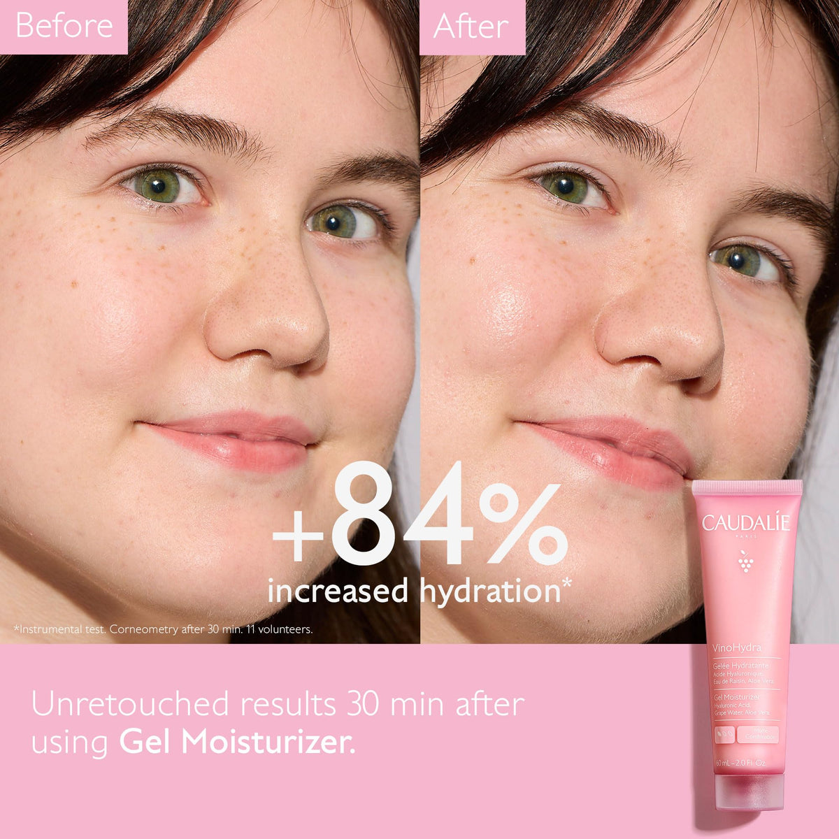 Caudalie gel texture close-up illustrating lightweight hydrating consistency
