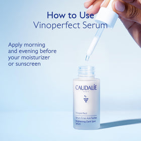 Caudalie Vinoperfect before and after concept showcasing improved evenness and radiance