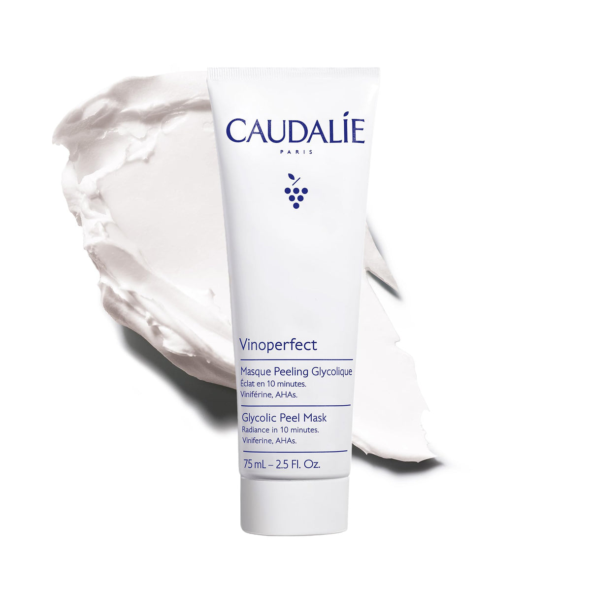 Caudalie Vinoperfect front packaging showing tube and 75 mL sizing benefit