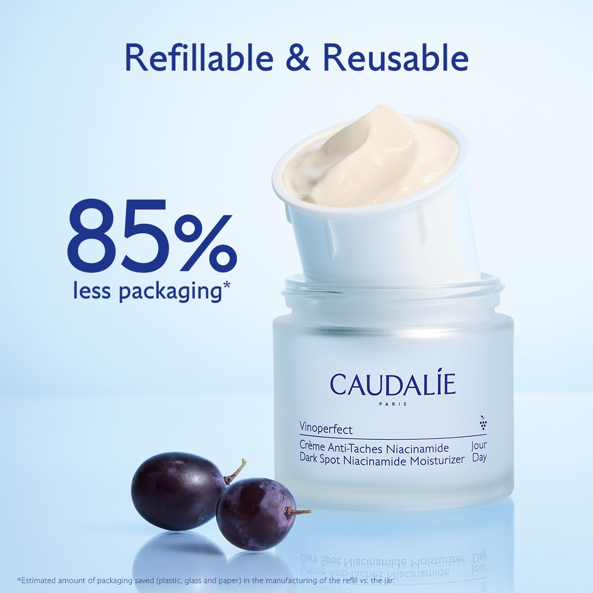Label and ingredients view highlighting Caudalie transparency and ingredient benefit