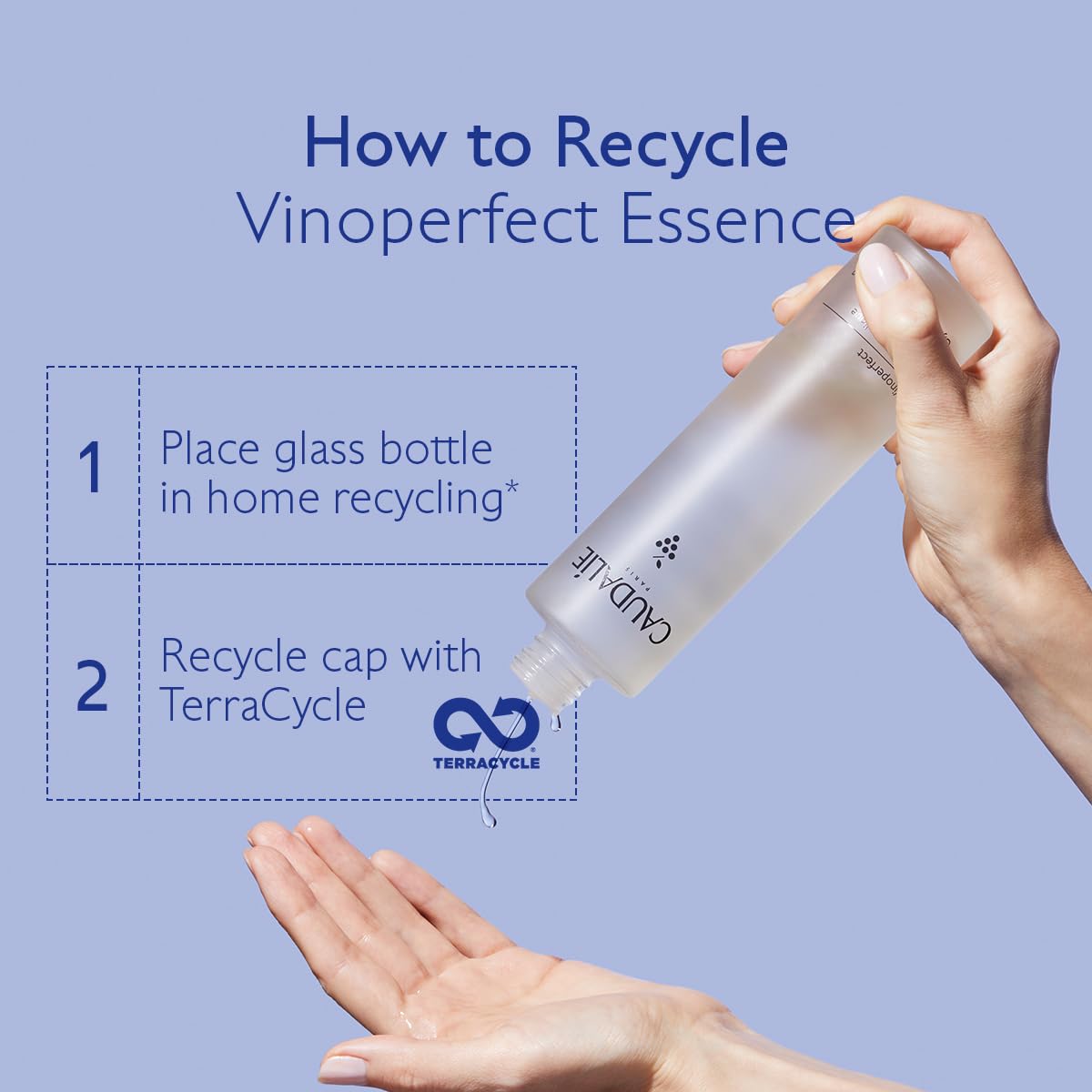 Caudalie Vinoperfect on bathroom shelf in lifestyle scene promoting daily skincare routine