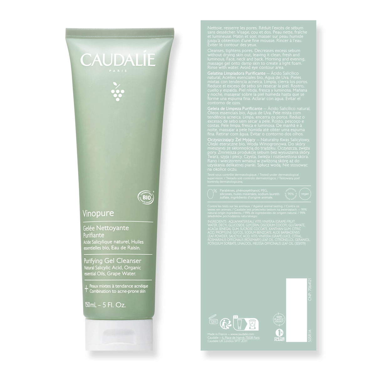 Caudalie Vinopure before and after splash suggesting refined pores