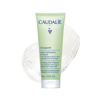 Caudalie Vinopure front packaging showing compact travel tube and benefits