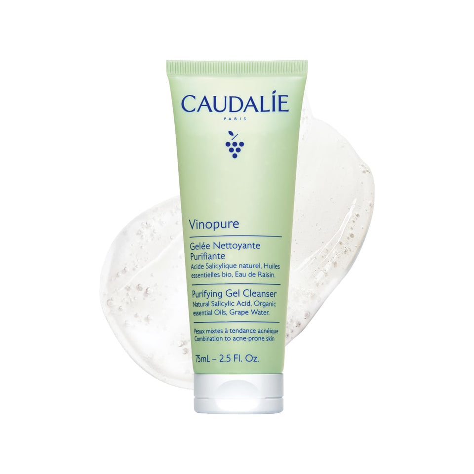 Caudalie Vinopure front packaging showing compact travel tube and benefits