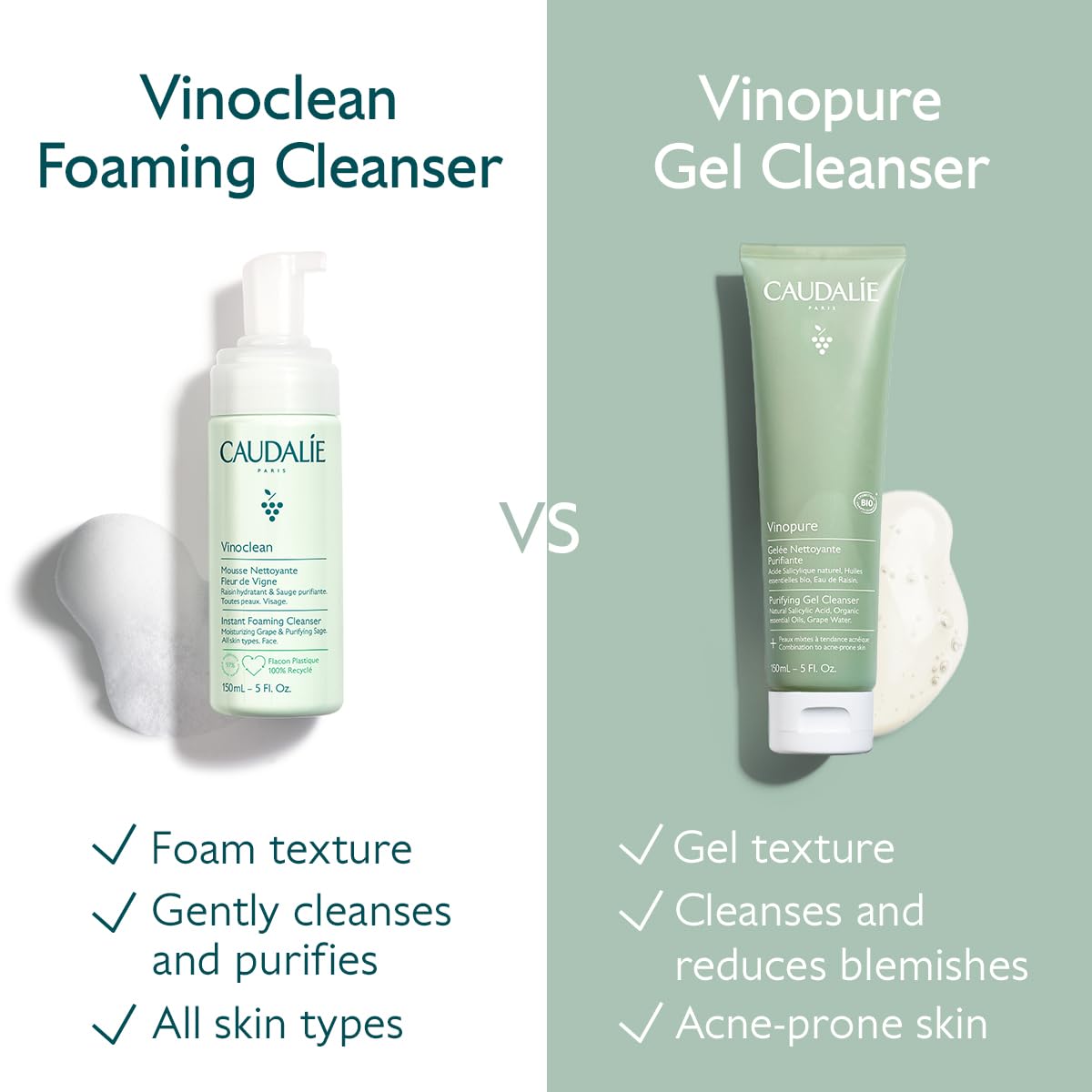 Caudalie Vinopure 150 mL size comparison showing travel-friendly benefit