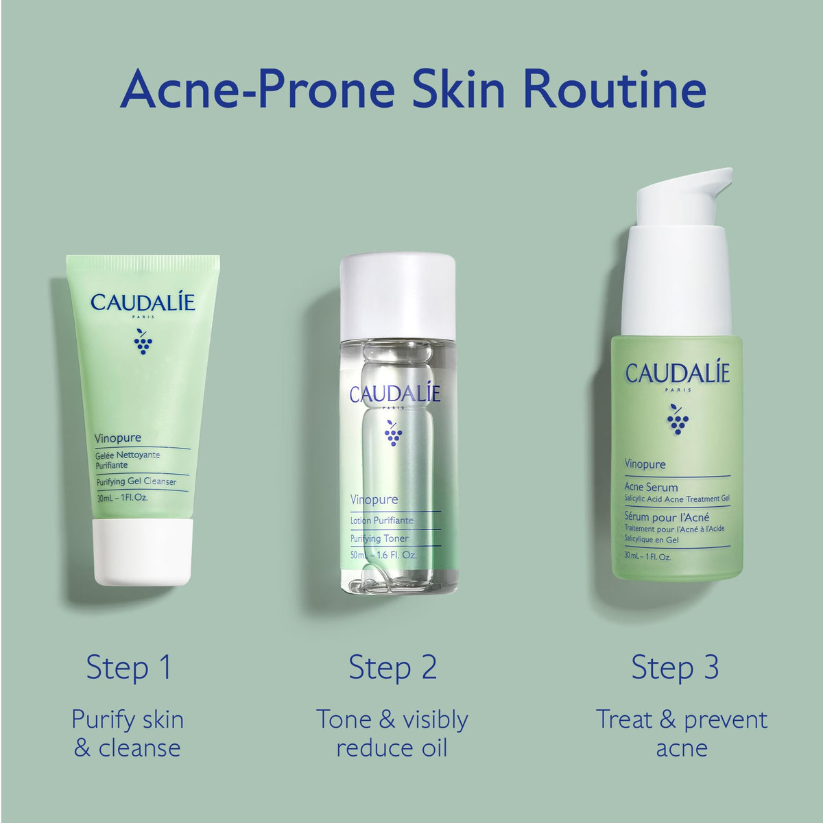 Caudalie Vinopure travel purifying gel cleanser bottle highlighting gentle cleansing