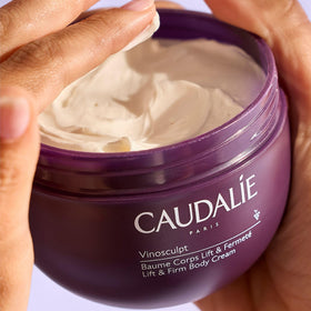 Caudalie Vinosculpt applied on thigh in lifestyle scene showing firmer-looking skin