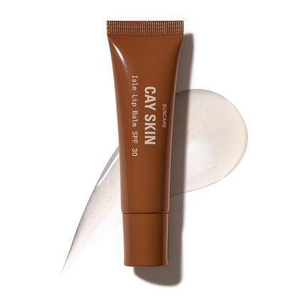 Cay Skin front packaging showing clear glossy lip balm and SPF benefit