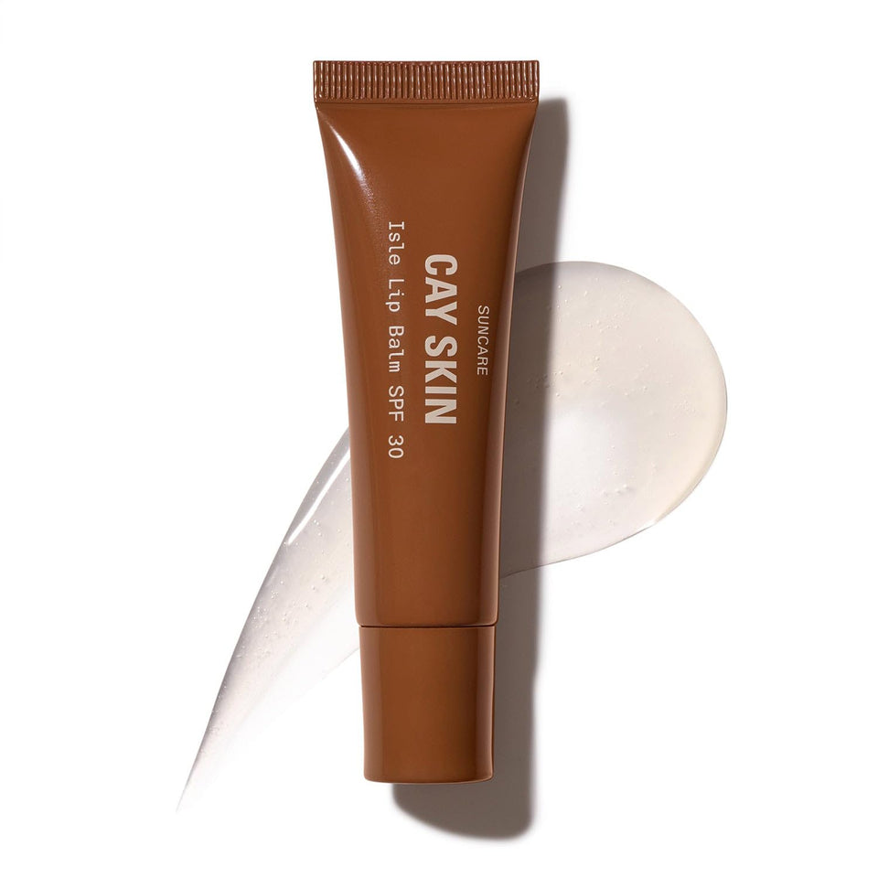 Cay Skin front packaging showing clear glossy lip balm and SPF benefit