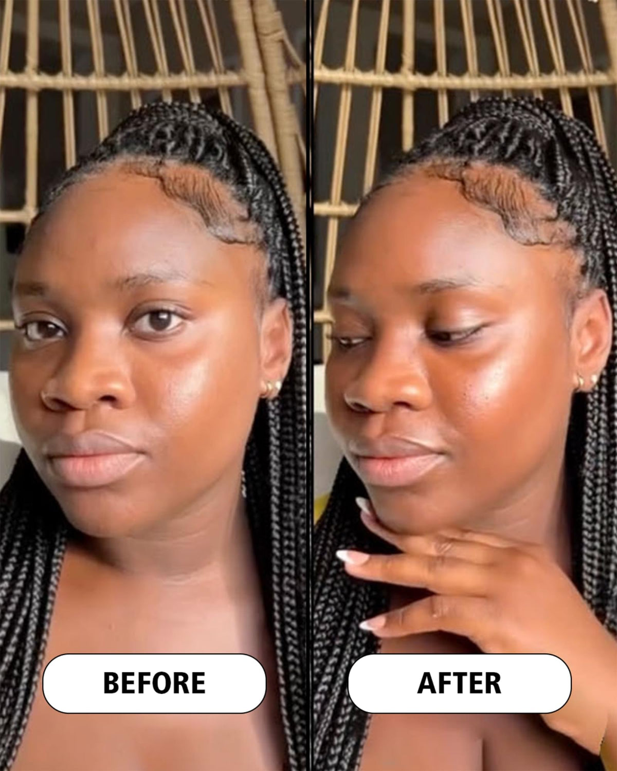 Cay Skin applied on cheek highlighting dewy priming effect
