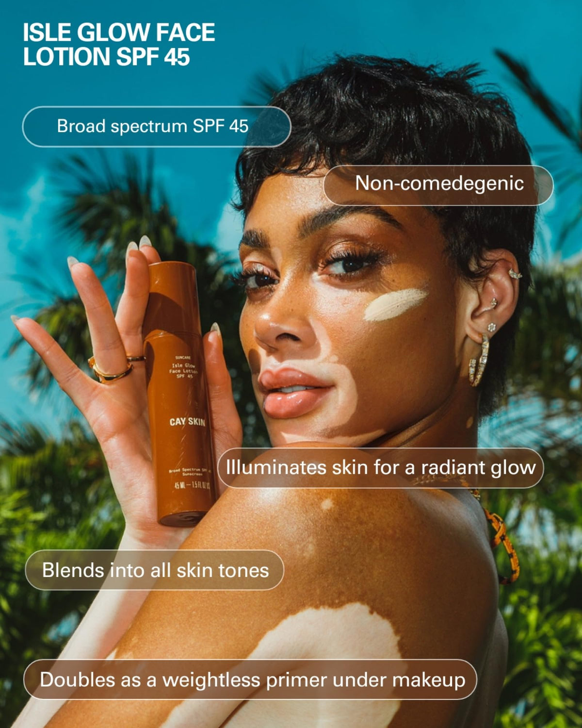 Cay Skin texture pour demonstrating lightweight, hydrating lotion