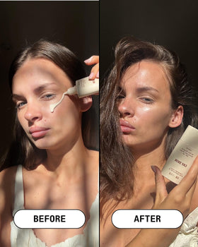 Cay Skin blended on skin side-by-side showing natural finish without white cast
