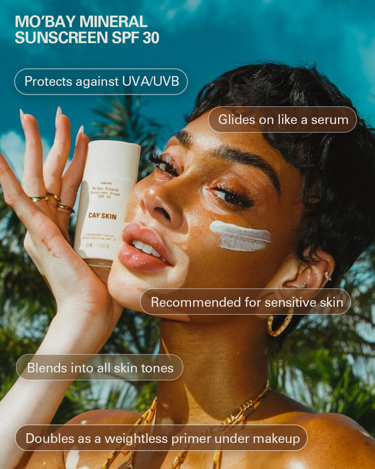 Cay Skin pump dispense closeup demonstrating easy, precise application benefit