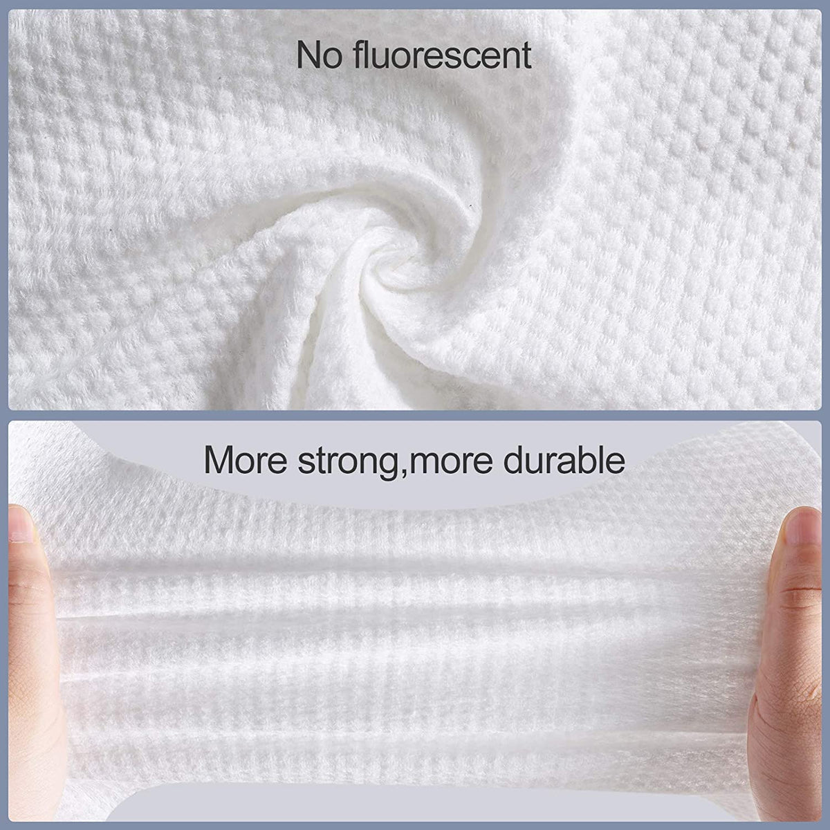 Cayxenful towel beside hand showing 8x8 inch size advantage