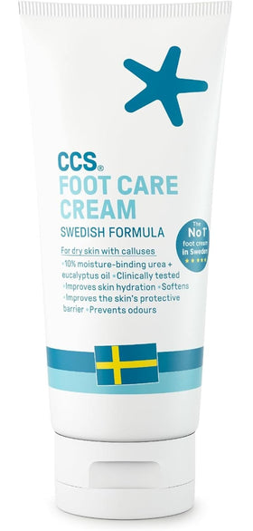 CCS foot care cream application in use on heel demonstrating soothing hydration