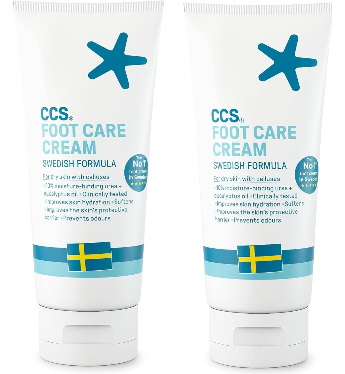 CCS foot care cream front packaging showing twin 175ml tubes and benefits