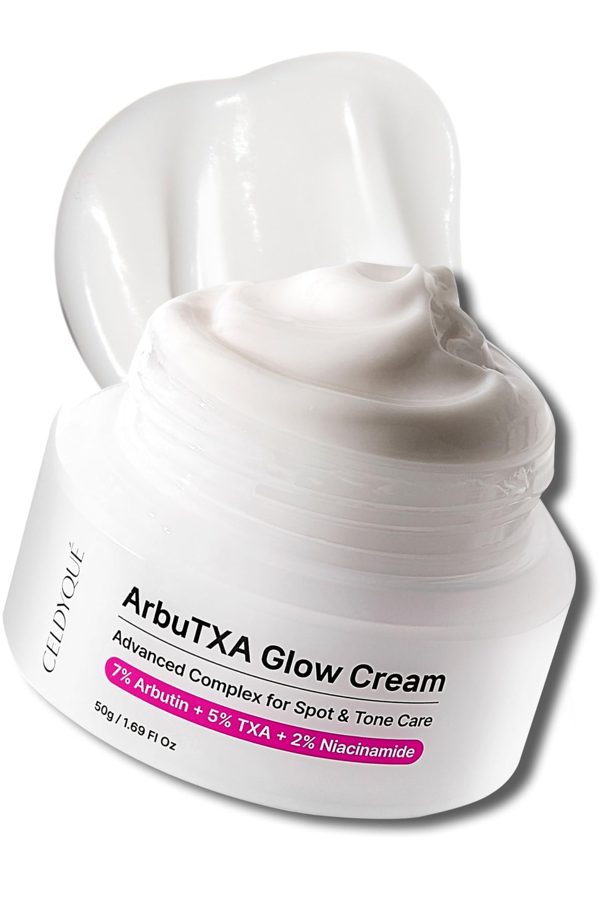 CELDYQUE front packaging showing cream tube and clear label, conveys focused tone care