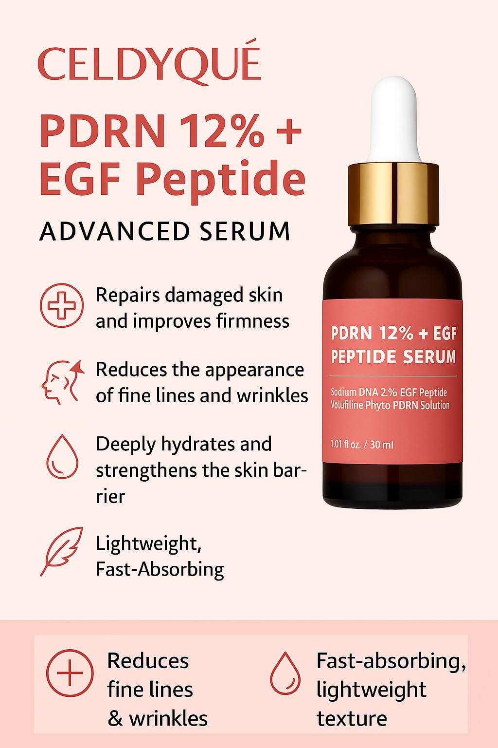 CELDYQUE morning routine on vanity showing serum and cream layered under makeup