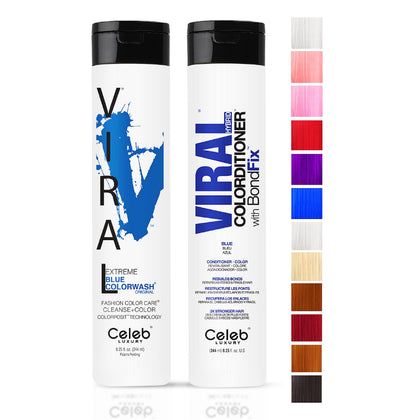Celeb Luxury Blue Duo front packaging showing both shampoo and conditioner, clear brand and product benefit