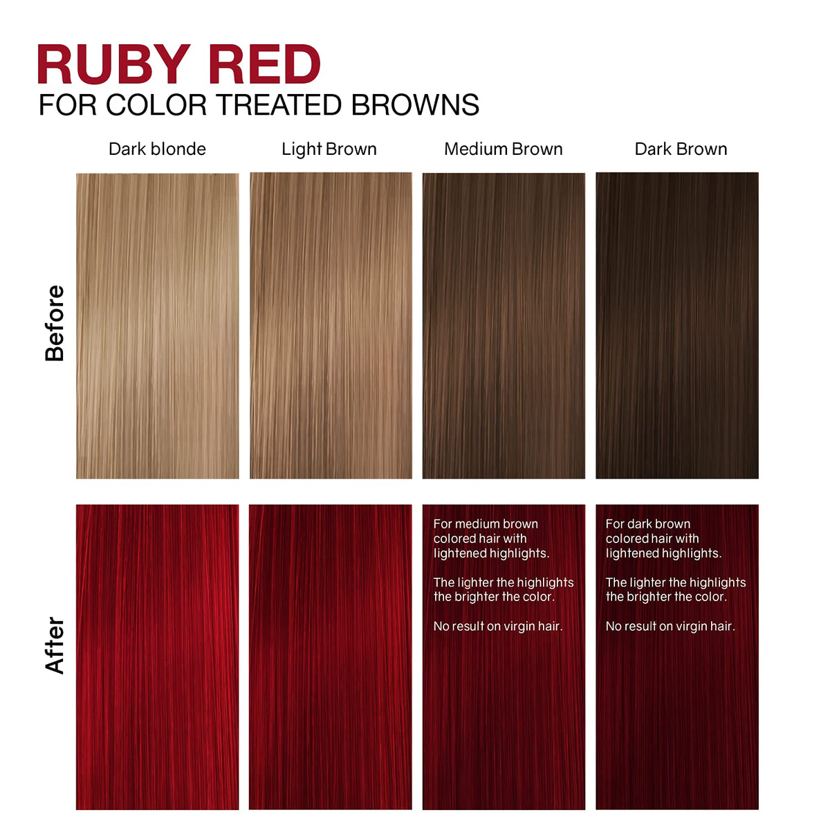 Celeb Luxury before and after highlights comparison showing brighter red tone on lightened strands after use