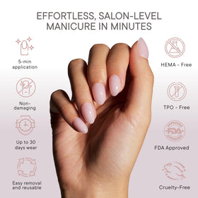 Celebritips extra-short almond nails top view showing salon-quality shine