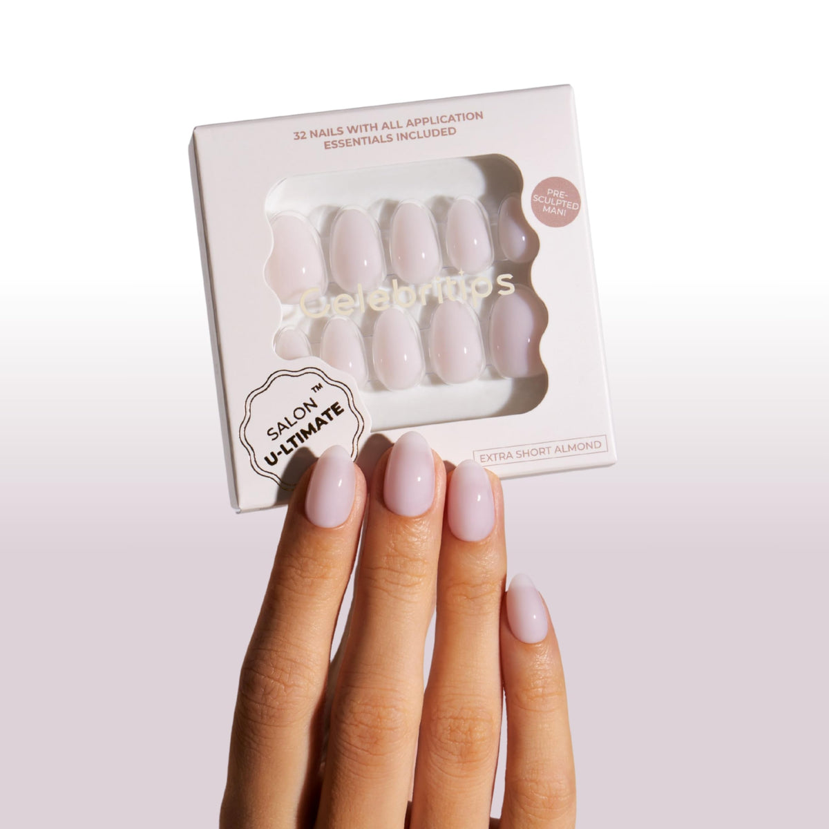 Celebritips front packaging showing ballerina extra short almond kit and benefits