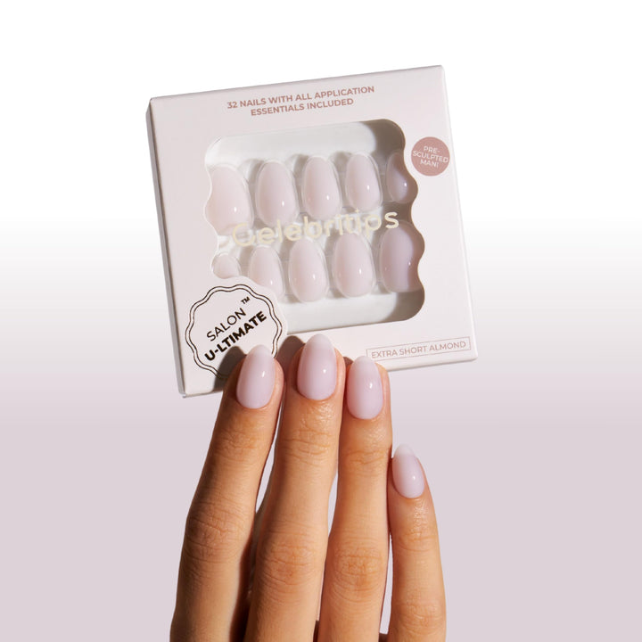 Celebritips front packaging showing ballerina extra short almond kit and benefits