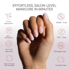 Celebritips almond extra short nail shape displayed on sample tips for natural look