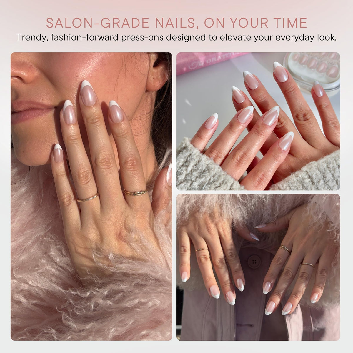 Celebritips press-ons worn on model hands demonstrating natural look and everyday wear