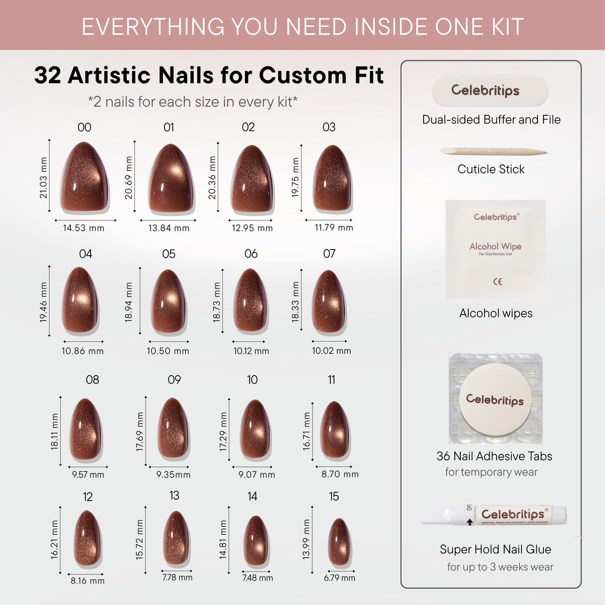 Celebritips side profile of short almond shape demonstrating natural fit