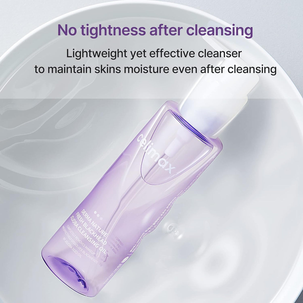 celimax bottle on bathroom counter, daily cleanser that removes waterproof makeup