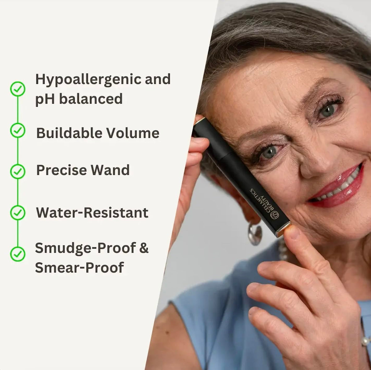 Cellmetics before and after demonstrating fuller, longer mature lashes