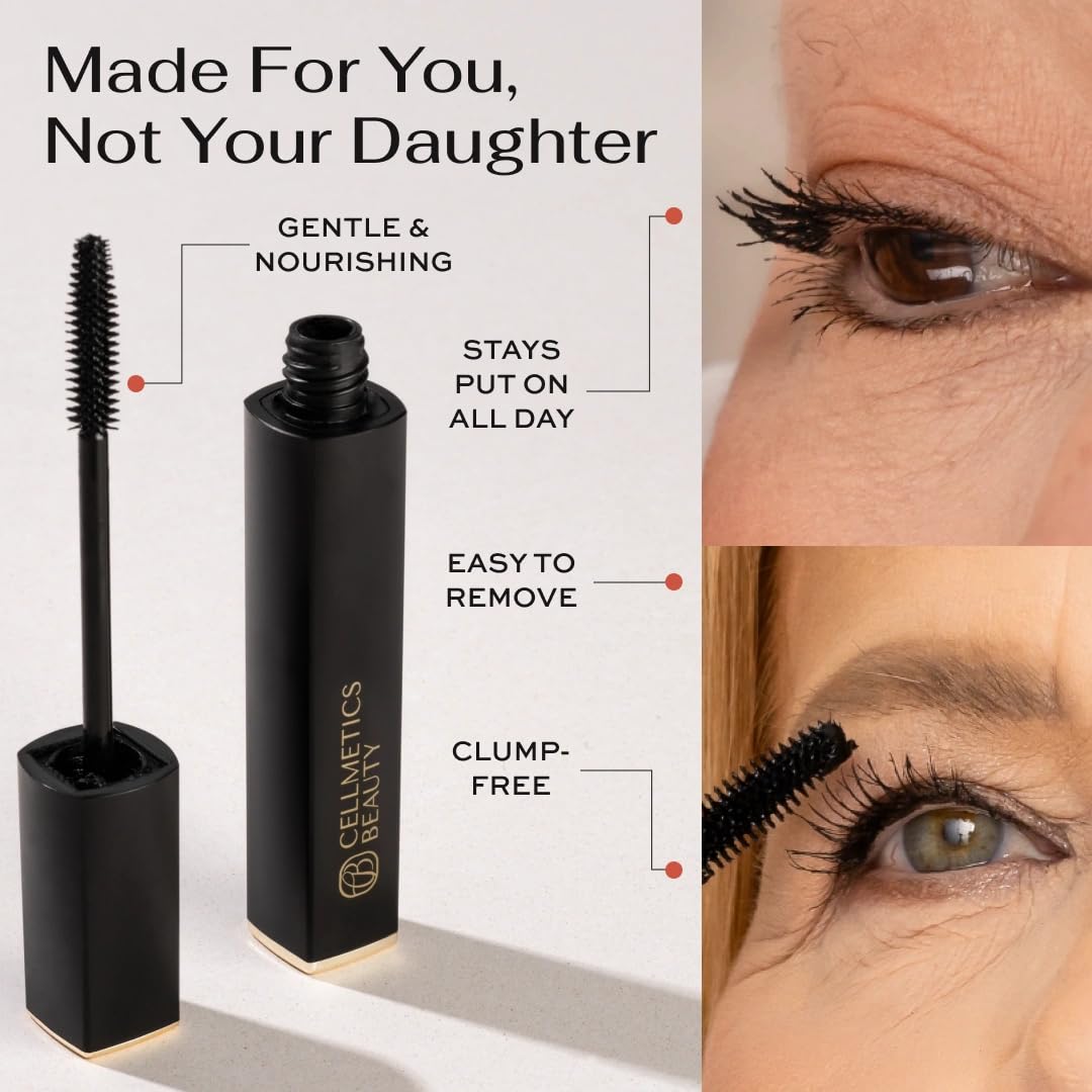 Cellmetics mascara texture on brush highlighting smooth, clump-free formula