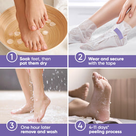 CÉLOR booties opened to reveal peel solution ensuring full foot coverage