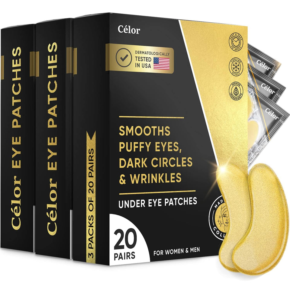 CÉLOR front packaging showing gold eye patches and benefits