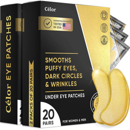 CÉLOR front packaging showing gold under eye patches and benefits