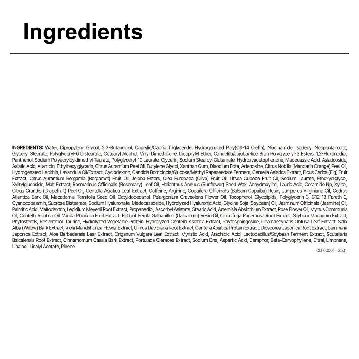 CENTELLIAN 24 back label close-up showing ingredient list and usage tips