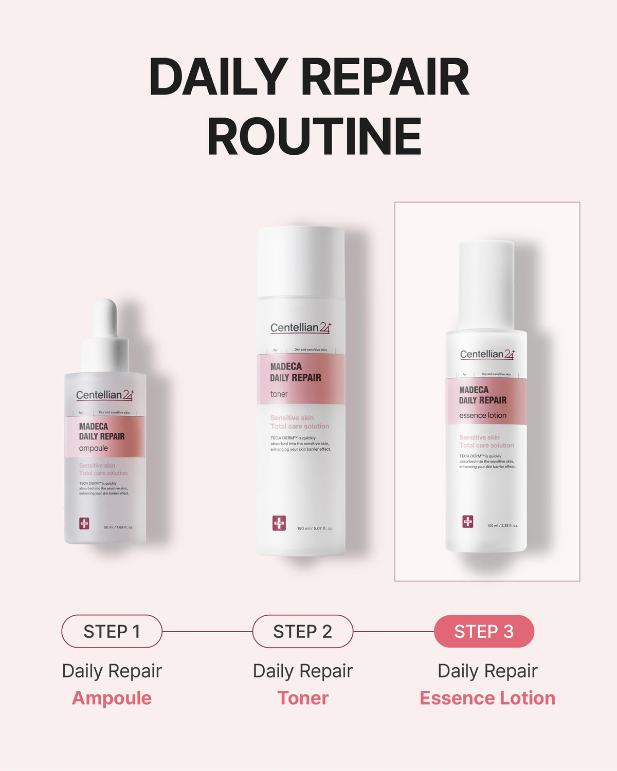 CENTELLIAN 24 on bathroom shelf staged with towels implying calming skincare ritual