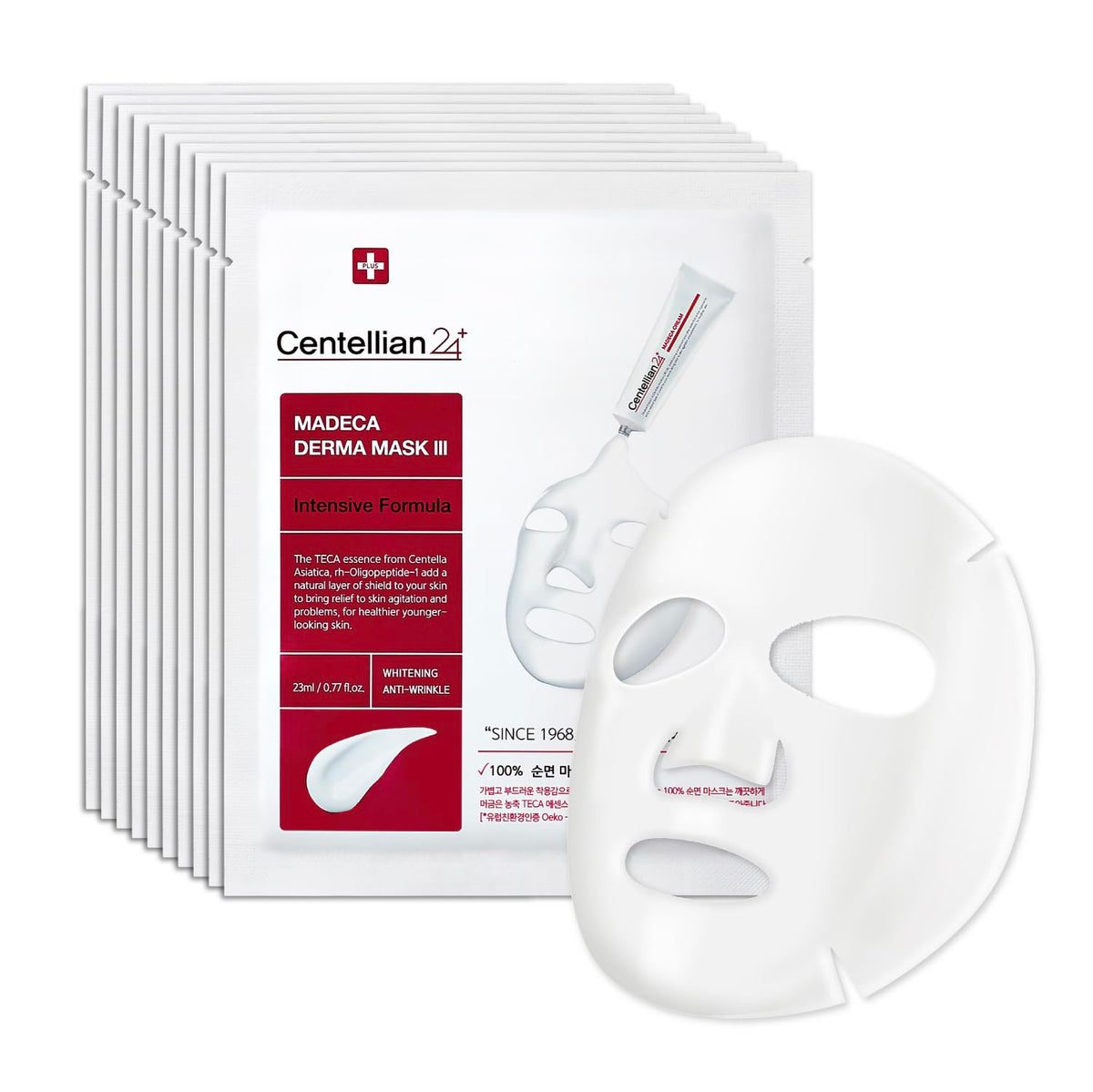 CENTELLIAN 24 front packaging showing box of ten soothing cotton masks for travel convenience