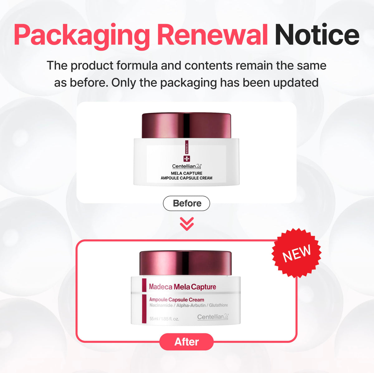 CENTELLIAN 24 open jar revealing white ampoule capsules suspended in pink gel cream