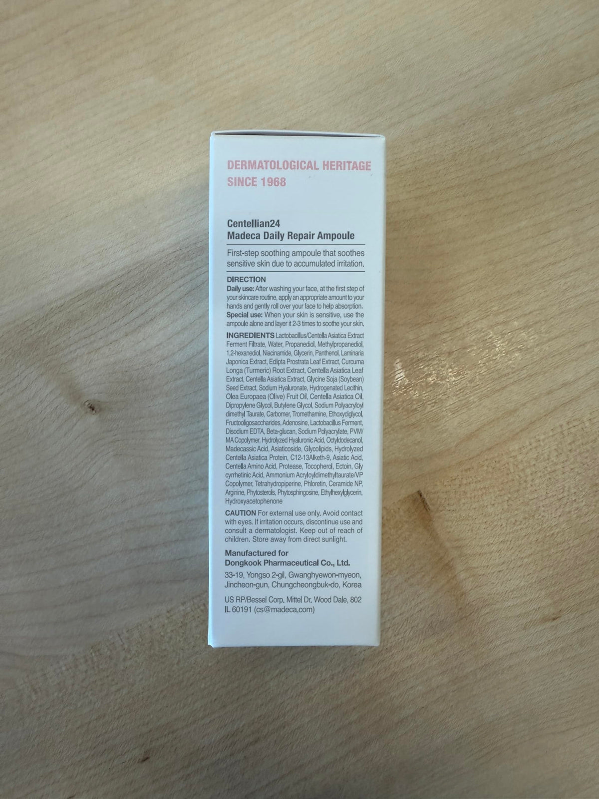 CENTELLIAN 24 opened tube label detail showing product information